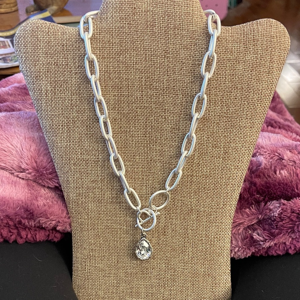Pink Panache Silver Chain Necklace with Crystal Pendant - Picture 3 of 3
